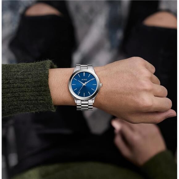 Men Watches Business Analog Stainless Steel Quartz Waterproof Silver Blue main image 6